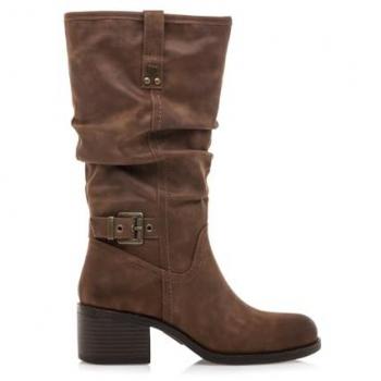 Botas Altas de Mujer Mustang con Hebilla y Caña Arrugada, Botas Planas MTNG Persea H Marrón con Cremallera y Puntera Redonda
