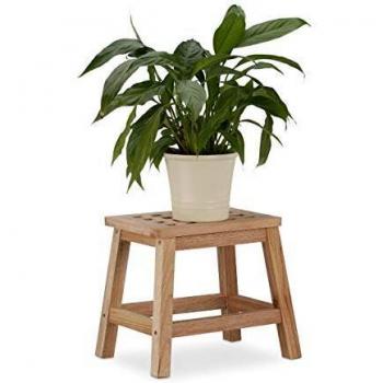 Taburete Bajo de Madera Natural para Reposapiés y Soporte de Plantas, 25,5 x 29,5 x 22 cm, Color Nogal