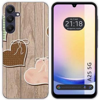 Funda de Silicona para Samsung Galaxy A25 5G con Diseño de Corazones y Madera