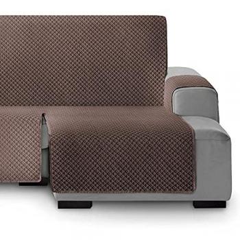 Vipalia - Funda Cubre sofá chaise longue acolchado brazo corto o largo, protector antimanchas ajustable, modelo círculos, color marrón