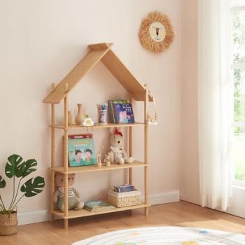 Librería Infantil Hamarøy en Forma de Casa de Bambú Natural 137x90x30 cm