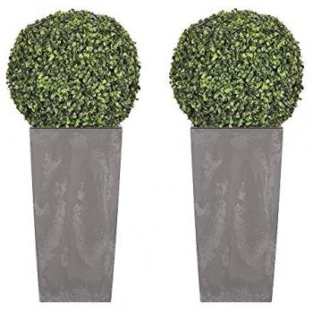 Wellhome Set de 2 Macetas Altas 35L Prosperplast Urbi Square Effect con Depósito en Gris Claro para Interior y Exterior