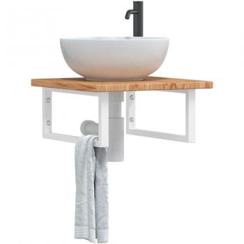 Estante de lavabo de pared de acero y madera maciza de roble Vidaxl 319550