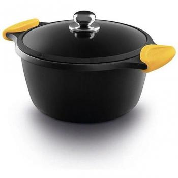 Cacerola Alta Castey Classic Antiadherente de Aluminio Fundido con Tapadera y Asas Desmontables de Silicona Amarillo - Vitro Gas