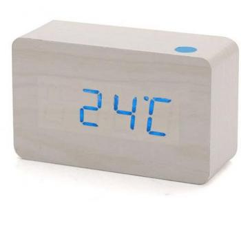 SODIAL(R) Moderno Madera Madera USB Digital LED azul Reloj Calendario Termometro Nuevo