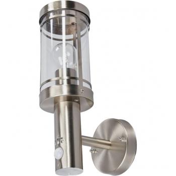 Aplique de pared exterior 'Torido' moderno en gris, hecho de acero inoxidable, 1 llama E27, con sensor para casa, terraza y fachada