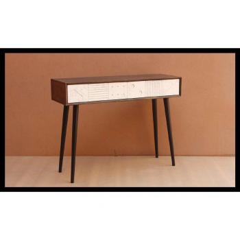 Consola de metal y madera de mango con acabado blanco, medidas 105x35x77 cm