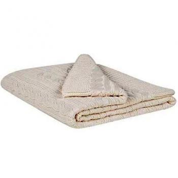 Manta de Algodón Beige 110 x 180 cm con Diseño Trenzado para Sofá o Cama