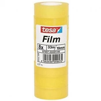 Tesa 57207-00001-00 - Pack 8 cintas adhesivas, 33 m x 19 mm, transparente