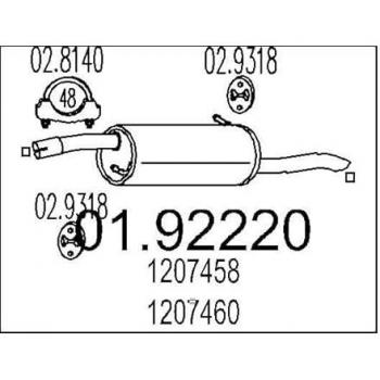 Silenciador trasero MTS 01.92220 para Ford Fusion (JU_) - Compatible con modelos 1207458, 1207460, 1230562, ESD y más