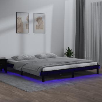 Estructura de cama King Size 150x200 cm con LED de madera maciza en color negro