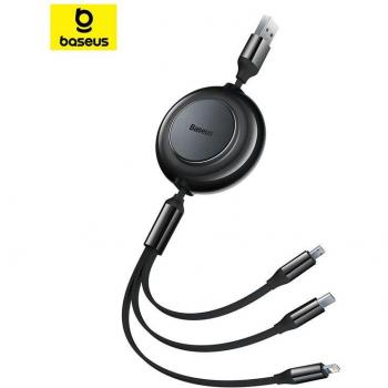 Cable Retráctil 3 en 1 Baseus Bright Mirror USB a Micro USB, Lightning y USB-C 66W 3.5A Azul