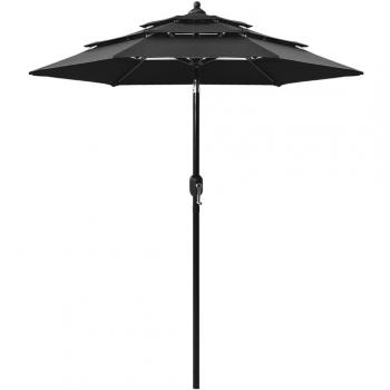 Sombrilla de 3 niveles con poste de aluminio negra 2 m