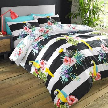 TROPIX de #Ropa de cama, diseño a rayas de cama en mono bold estilo Tropical, funda de edredón y de almohada, reversibles, multicolor, suelto