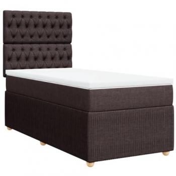 Cama box spring con colchón tela marrón oscuro 100x200 cm