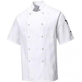 Chaqueta de Chef Cumbria Blanca de Manga Corta Unisex 3XL con Bolsillo para Bolígrafo - Portwest