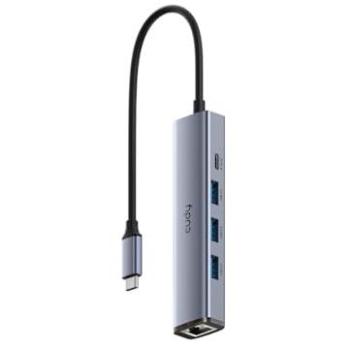 Hub USB-C Cudy 5 en 1 con Ethernet Gigabit, 3 puertos USB-A 3.2 Gen 1 y puerto de carga USB-C, color gris aluminio