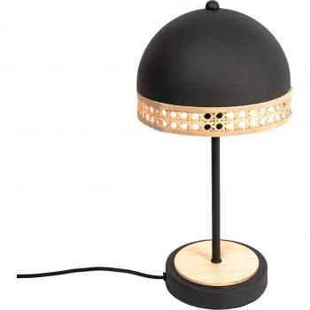 Lámpara de mesa Lindby Lonnaris vintage en negro con ratán, hecha de metal, para salón y comedor, 1 bombilla E14
