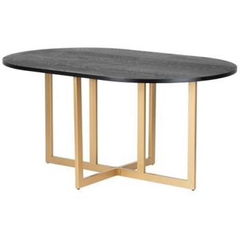 Mesa Comedor Elegante Moderna MDF Metal Negro Dorado 160x100x75 cm