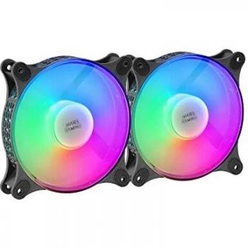 Mars Gaming MF-DUO, Kit 2 Ventiladores FRGB Rainbow 360°, Ultra-silencioso, Doble Conexión 3PIN + 4PIN