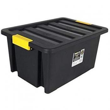 BigBuy Tools S2201225 Caja de Almacenaje con Tapa, Brico, 55 L, Negro