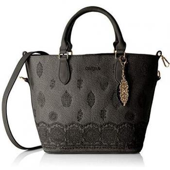 Desigual - Bag Paola Florida Women, Carteras de mano con asa Mujer, Negro, 16.5x25.8x26.2 cm