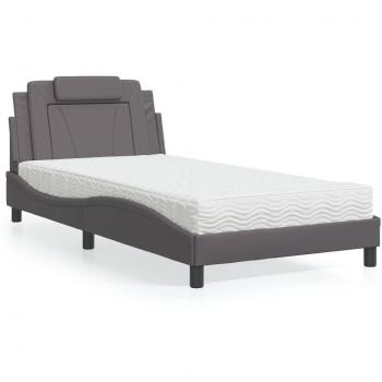 Cama con colchón de cuero sintético gris 100x200 cm