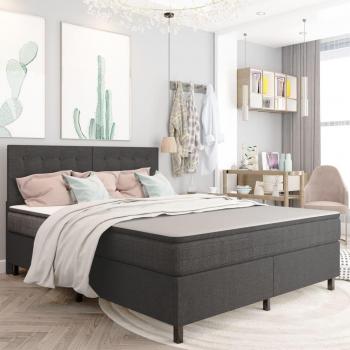 Cama Box Spring Tela Gris Oscuro 160x200 cm con Colchón Tapizado de Muelles para Dormitorio