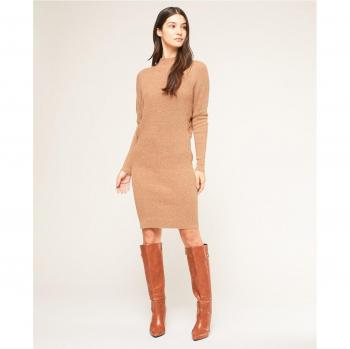 Vestido Corto de Punto con Escote Redondo a Montante