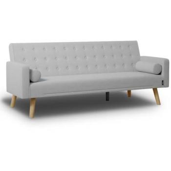 Sofá Cama 3 Plazas Acolchado One Dots Gris Claro con Cojines y Apertura Clic-Clac Reclinable