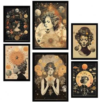 Set de 6 Pósters Collage Surrealista Esotérico Femenino y Místico para Decorar Paredes del Hogar (A3 y A4, Sin Marco)