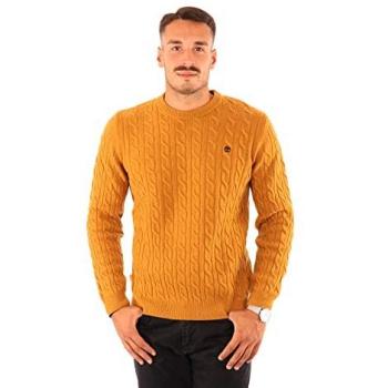 Timberland Men's Phillips Brook Yellow Lambswool Cable Crew Neck Sweater Size L