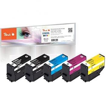 Pack de Tinta Peach 5 Piezas Compatible Epson T02G7, No. 202XL, Alto Rendimiento (Negro, Cian, Magenta, Negro para Foto, Amarillo)