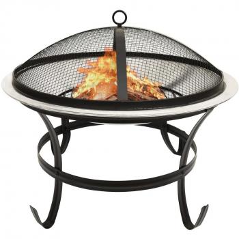 vidaXL 2-in-1 Fire Pit and BBQ with Poker 56x56x49 cm Stainless Steel