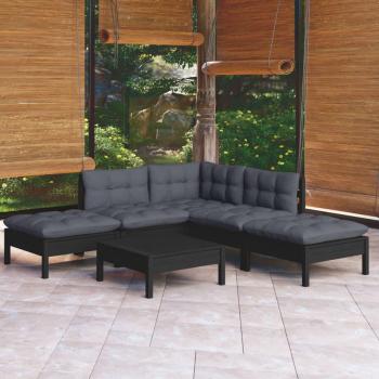 Sofá de jardín 6 PCs con cojines de madera de pino negro