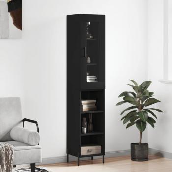 Aparador alto de madera contrachapada negro 34,5x34x180 cm con 3 estantes, mueble de almacenaje para salón, buffet y armario auxiliar