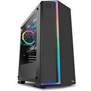 Nox Infinity Neon -NXINFTYNEON- Caja para ordenador, tira frontal ARGB rainbow, panel lateral templado,ventilador 120 mm ARGB pre-instalado, USB 3.0, color negro