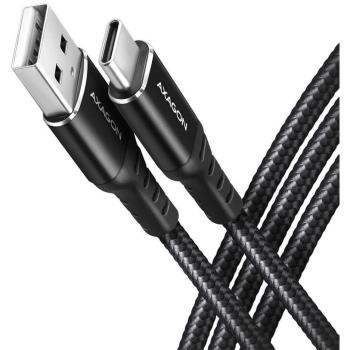 AXAGON Cable de carga y sincronización USB-C  USB-A, 2m, USB 2.0, 3A, Aluminio, trenzado, Negro