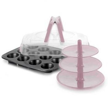 IBILI Molde Muffin 12 CAVIDADES C/Tapa Y Soporte, 37x29x10 cm, 3 Unidades