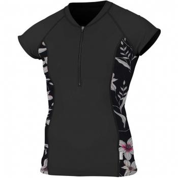 2018 O'Neill Womens Front Zip Cap Sleeve Rash Tee BLACK 5057S Sizes- - Small
