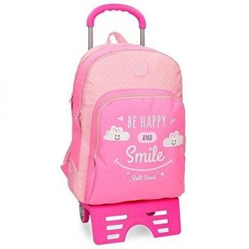 Roll Road Happy Mochila Escolar Doble Compartimento con Carro Rosa 33x44x13,5 cms Poliéster 19.6L