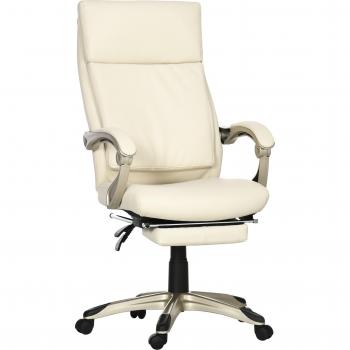 Vinsetto Silla de Oficina Ergonómica Reclinable Giratoria con Altura Ajustable, Reposapiés Retráctil y Tapizado en PU 60,5x67x111-121 cm Blanco