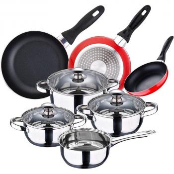 Set de cocina San Ignacio de 10 piezas en acero inoxidable con juego de sartenes de 3 unidades