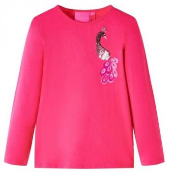 Camiseta Infantil Manga Larga Dibujo de Pavo Real Jersey Rosa Brillante 116