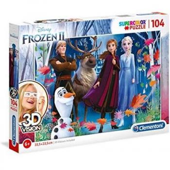 Clementoni- Puzzle 104 Piezas 3D + Gafas Frozen 2