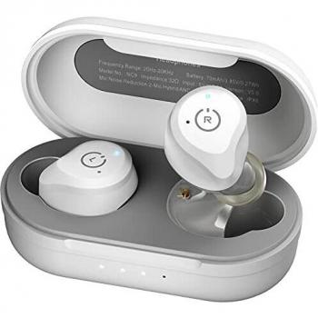 TOZO NC9 Auriculares Bluetooth con cancelación Activa Control táctil 5.0 en la Oreja Auriculares estéreo con Estuche de Carga, de micrófono Integrados Bajos Profundos Premium para Deportes Blanco
