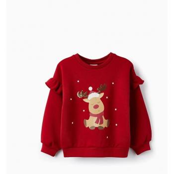 Sudadera de Navidad para niña 'Rena Rudolfo' en rojo