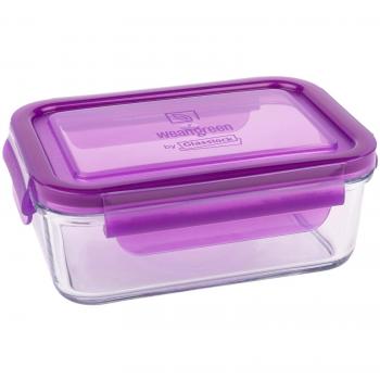 WEAN GREEN Lunch Tub Recipiente de cristal alimentos, Vidrio templado, tapa de polipropileno con junta de silicona, Uva