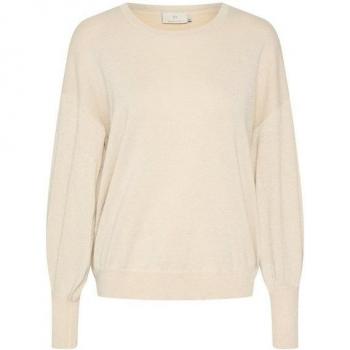 Kaffe Women's Beige O-Neck Knit Sweater with Puff Sleeves and Glitter Detail, Size S