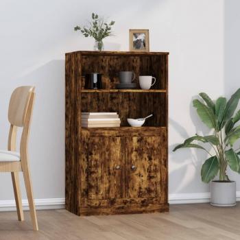 Aparador de madera contrachapada roble ahumado 60x35,5x103,5 cm Multicapa Marrón